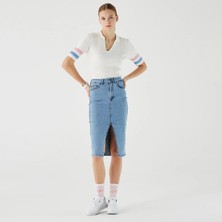 Lacoste Kadın Slim Fit Mavi Denim Etek
