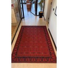 Arteluna Home&Living Haliç 301 Bordo Siyah Afgan Desenli Vintage Etnik Salon Halısı Oturma Odası Ince Hol Ev Oda Halısı