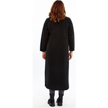 Laden Triko Büyük Beden Tesettür Orta Kalın Çelik Örgü Anne Siyah Uzun Hırka Pardösü