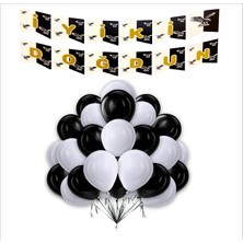 Zenviva Tarafar 5 Siyah- 5 Beyaz Balon Banner Seti