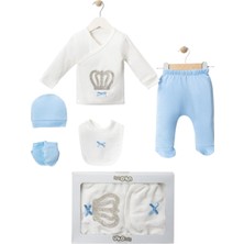 Mdrandy Kutulu 5 Parça Hastane Çıkışı Erkek Taç Zıbın Takımı 0-3 Ay Hastane Çıkış Seti