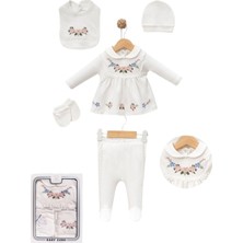 Mdrandy 5 Lı Zıbın Seti Hastane Çıkış Pamuklu Naturel Fistolu Çiçekli Takım