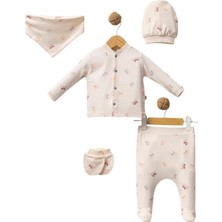 Mdrandy Organik Kelebek Baskı Bebek 5’li Set Takım 0-3 Ay Zıbın Seti Hastane Çıkışı