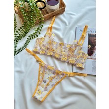 Nivolia Douce Lila Sarı Çiçek Işlemeli Brode Sütyen Takımı