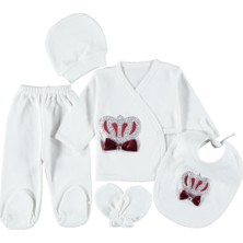 Mdrandy 1/3 Ay Penye Taçlı Erkek 5'li Zıbın Seti Hastane Çıkışı %100 Pamuklu