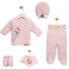 Mdrandy 5 Li Organik Waffle Çiçekli Lüx Set Hastane Çıkışı Zıbın Seti