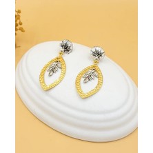 Nevoka Altın Kaplama Çift Renk Yaprak Model Küpe