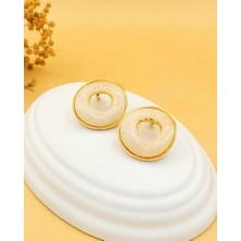 Nevoka Krem Akrilik Gold Halka Küpe