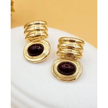 Nevoka Kahverengi Marka Model Pirinç Gold Küpe