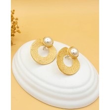 Nevoka Altın Kaplama Inci Detaylı Dövme Halka Küpe