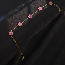 Vitrin Accessories Çelik Bileklik Dört Yapraklı Küçük Yonca Pembe Sedef Taşlı Uzunluk 18 cm Gold
