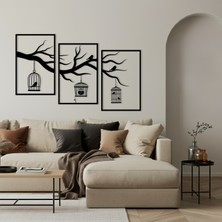 Ala Design Dalda Asılı Kafesteki Kuşlar Temalı Ahşap Duvar Tablosu