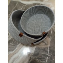 El Yapımı Çok Amaçlı 3'lü Hasır Sepet, Gri Renkli Düzenleyici Set