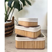 3’lü Bambu Dekoratif Sepet Seti, Kahverengi, Şık ve Doğal Tasarım