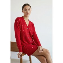 Giyim Dünyası Kadın Merserize Baklava Desen Hırka Kırmızı