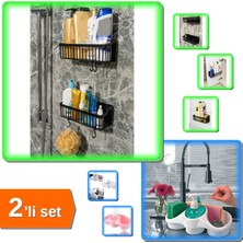 Çok Renkli Mutfak ve Banyo Süngerli Sabunluk + Yapışkanlı Raf Seti
