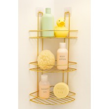 Üç Katlı Şık Renkli Köşelik Banyo Rafı ve Şampuanlık Seti
