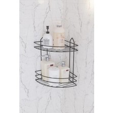 Iki Katlı Yapışkanlı Banyo Köşe Düzenleyici, Siyah Renk, Pratik ve Şık Tasarım