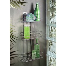 3 Katlı Krom Yapışkanlı Banyo Rafı, Şampuanlık, Paslanmaz Metal Duvar Askısı