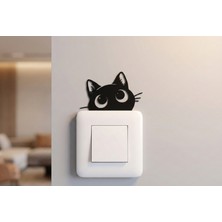 Grifon3D Meraklı Siyah Kedi Priz ve Anahtar Süsü - Komik Dekoratif Duvar Dekoru Seti (3 Adet)