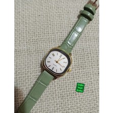 Brality Modern Moda Kadın Kol Saati Vintage Oval Gold Kasa- Çağla Yeşili Kroko Desenli Kordon TT0054
