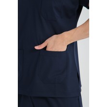 Yılmaz Üniforma V Yaka Lacivert Likralı Ütü Gerektirmeyen Unisex Hemşire Doktor Takım Scrubs