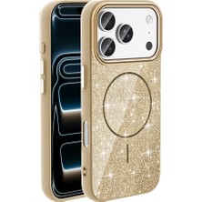 Roketcim Apple iPhone 17 Pro Max Kılıf M-Safe Şarj Özellikli Parlayan Simli Okso Kapak