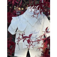 Carti Nakış Işlemeli Isme Özel Müslin Hastane Çıkışı 5'li Yenidoğan Set (Alt, Üst, Şapka, Eldiven, Önlük)