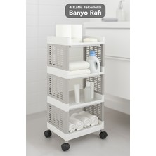 4 Katlı Tekerlekli Çok Amaçlı Banyo Düzenleyici, Gri