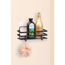 Paslanmaz Duş Rafı, Siyah, Yapışkanlı, Banyo Düzenleyici, 1 Adet
