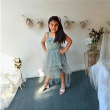 Ahsenim Bebe Kemer Tokalı Kuyruklu Kız Çocuk Abiye Elbise 5-10 Yaş