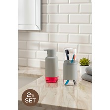 Bej Renkli Diş Fırçalık ve Sıvı Sabunluk Seti, 500 Ml, Banyo Aksesuarları