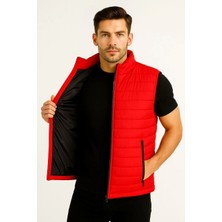 Velmora Fashion Erkek Şişme Fermuarlı Yelek Su Itici Kapitone Astarlı Kumaş Cepli Hafif Kışlık Spor Rahat Kalıp - Kırmızı