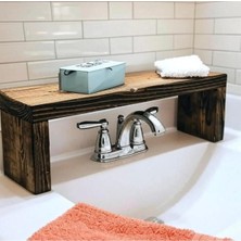 Kahverengi Ahşap Lavabo Üstü Düzenleme Rafı, Şık ve Fonksiyonel Tasarım