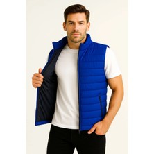 Velmora Fashion Erkek Şişme Fermuarlı Yelek Su Itici Kapitone Astarlı Kumaş Cepli Hafif Kışlık Spor Rahat Kalıp - Saks Mavisi