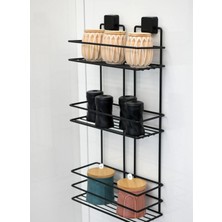 Paslanmaz Duş Rafı Üçlü, Siyah, Yapışkanlı, Dayanıklı, Pratik, Şık, Banyo Düzeni