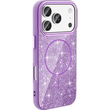 Roketcim Apple iPhone 17 Pro Max Kılıf M-Safe Şarj Özellikli Parlayan Simli Okso Kapak