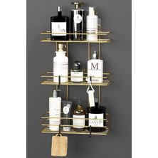 Altın Kaplama 3 Katlı Duvarlı Banyo Organizer, Şampuanlık, Yapışkanlı, Pratik ve Şık