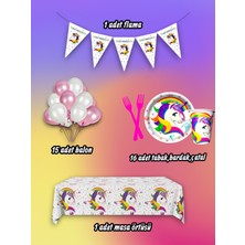 16 Kişilik Unicorn Temalı Mini Set - Doğum Günü Parti ve Eğlenceli Etkinlikler Için