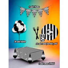 24 Kişilik Siyah Beyaz Temalı Mini Set - Doğum Günü Parti ve Eğlenceli Etkinlikler Için
