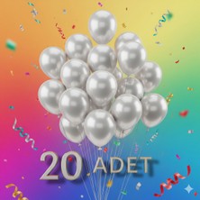 20 Adet Beyaz Metalik Balon Seti - Doğum Günü Parti ve Eğlenceli Etkinlik Dekoru Için