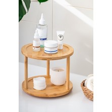 Iki Katlı Döner Bambu Sunumluk, Baharatlık ve Düzenleyici Stand, Şık ve Pratik Kullanım