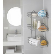 Gri 3 Katlı Köşe Banyo Rafı, Paslanmaz Metal Organizer, Duvara Monte, Şampuan ve Sabunluk