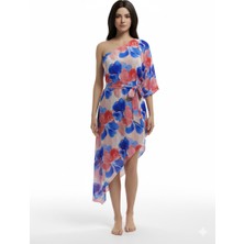 Imoop Design Kadın Desenli Tek Omuz Yırtmaç Detaylı Dokuma Şifon Pareo