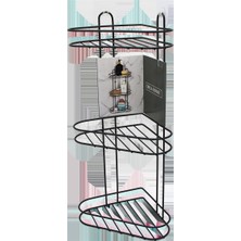 3 Katlı Siyah Metal Köşe Rafı, Çok Renkli, Şık ve Kullanışlı Dekoratif Ürün