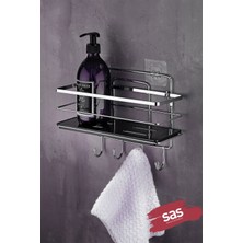 4 Kancalı Ayarlanabilir Banyo Duş Rafı, Paslanmaz Kristal, Çift Yöntemli, Krom/siyah