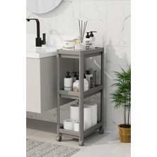 Ince Çok Amaçlı 3 Katlı Tekerlekli Raf, Gri, Salon, Mutfak, Banyo ve Balkon Düzenleyici