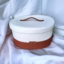 Kahverengi Kapaklı Oval Çok Amaçlı Düzenleyici ve Sepet