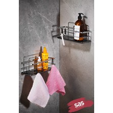 2’li Ayarlanabilir Banyo Rafı, Paslanmaz Kristal, Yapıştır/vidala, Krom-Siyah