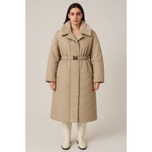 Laviva Fashion Yakası Kendi Renginde Kürklü Kışlık Mont/trençkot